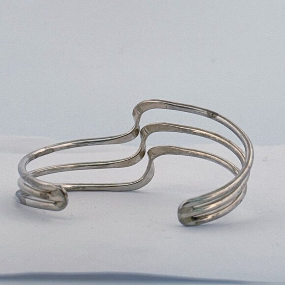 Estate Sterling Silver 925 Triple Wave Cuff Bracelet 6.5” Vintage Modernist - Picture 5 of 11